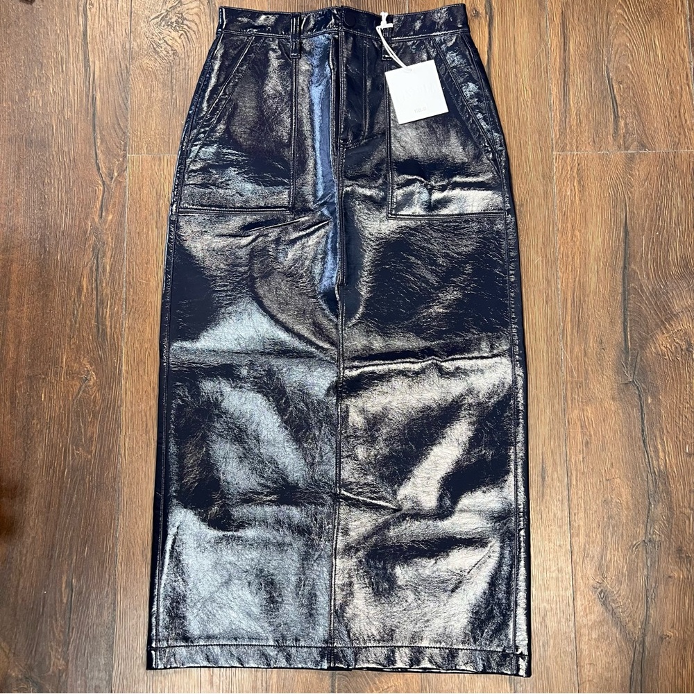 NEW PISTOLA Women's Navy Alice Utility Navy Vinyl Maxi Pencil‎ Skirt RTL $168 - Picture 2 of 2